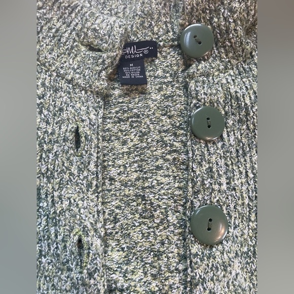SML Design Green & White Sweater Knit 3 Button Closure Size M - Picture 3 of 7